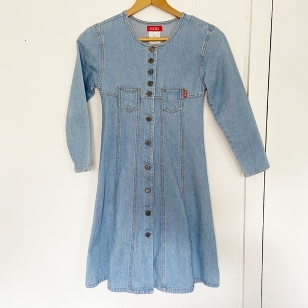 Vintage 90’s ESPRIT kids denim button‎ up dress size 12 a line light wash